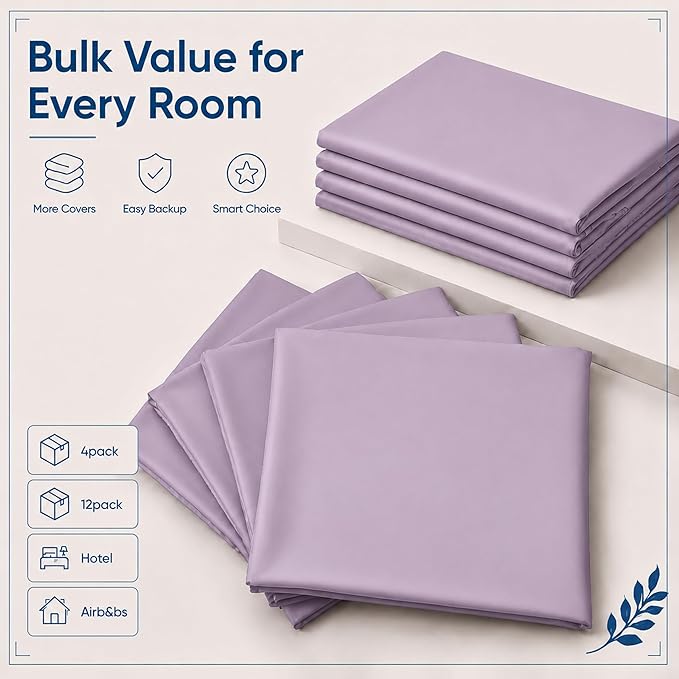 ZPECC Pillow Cases Queen Size Set of 12, 20x30 Envelope Closure Pillowcases, Soft Plain Brushed Microfiber Covers Hypoallergenic Breathable, Lavender