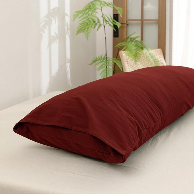 BESTOUCH 100% Washed Cotton Pillowcase for Hair and Skin Linen Feel Soft Comfortable Breathable 1 Pcs Pillow Case with Envelope Closure Solid Fired Brick Red Body 20x54 Inches