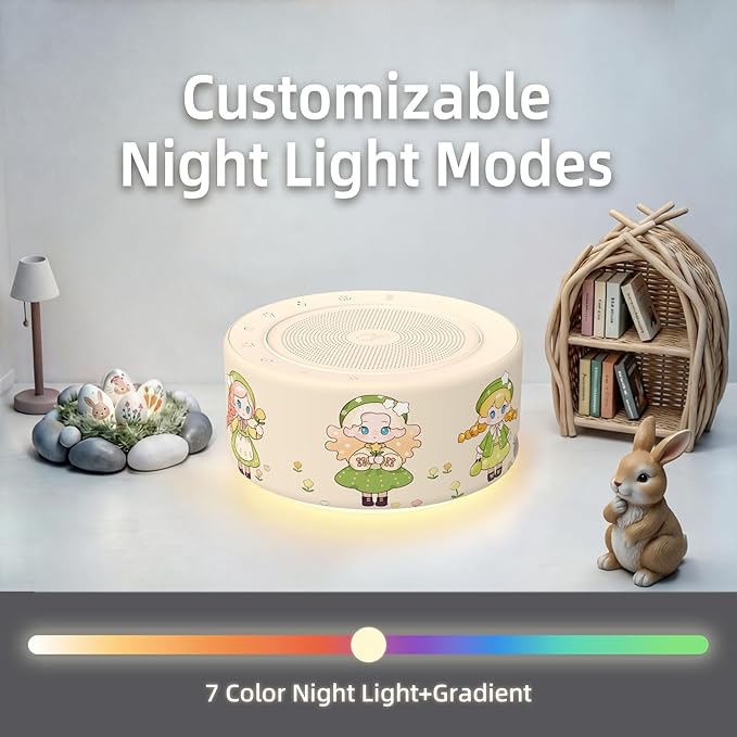 Kipcush White Noise Machine - Soft Non-Glare Nursery Lamp, 30 Soothing Sounds, 8 Color Lights, Max 8-Hour Timer for Baby & Adults (Little Girl, Standard)