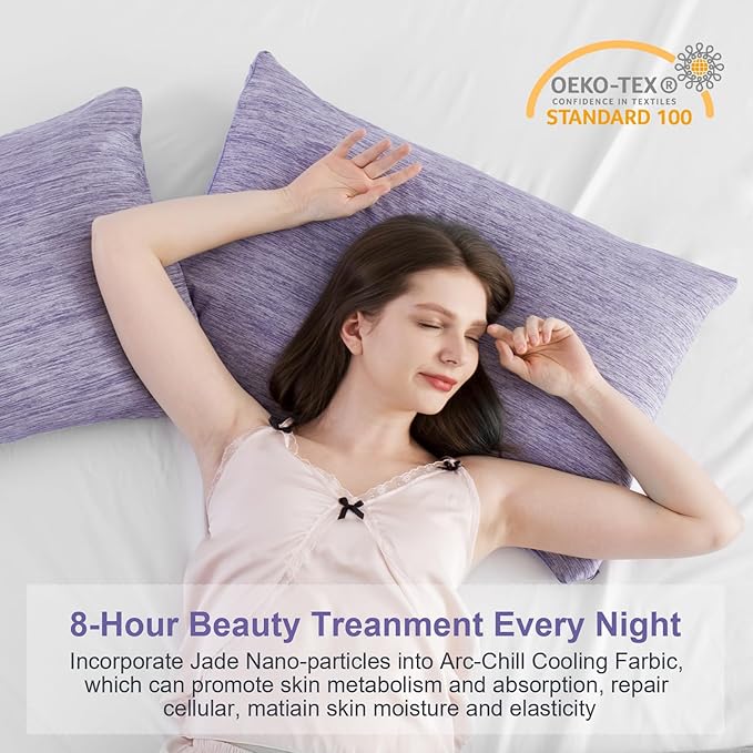 Elegear Cooling Pillow Cases for Hot Sleepers, Japanese Q-Max 0.5 Cooling Pillowcases, Both Sides(Cooling/Cotton), Breathable Soft Pillowcase for Hair and Skin, Set of 2-Purple (Standard (20" x 26"))