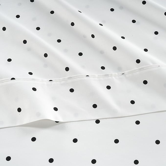 LANE LINEN 450 Thread Count 100% Mercerized Cotton Twin XL Bed Sheets Set - Machine Wash, Soft & Comfy Hotel Like Thick Rose Bedding Set, Cotton Bedding Sheets & Pillowcases - Polka Dot Black