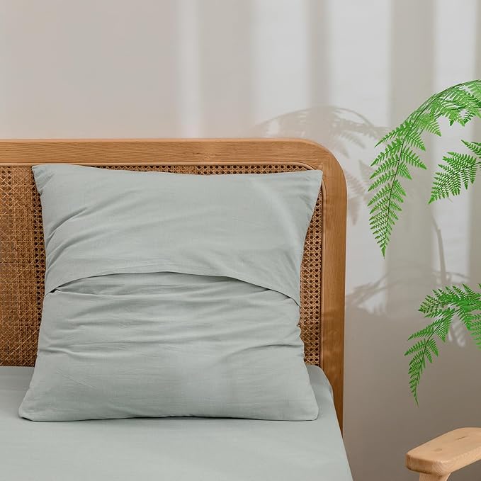 BESTOUCH 100% Washed Cotton Pillowcase for Hair and Skin Linen Feel Soft Comfortable Breathable 2 Set Pillow Case with Envelope Closure Solid Northern Droplet Grey 26x26 Inches