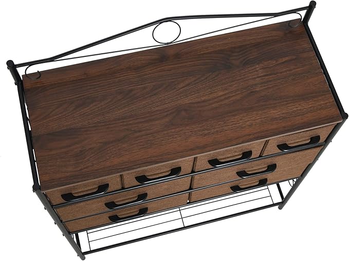 Household Essentials Walnut Iron 8-Drawer Sideboard with Mid-Century Detailing