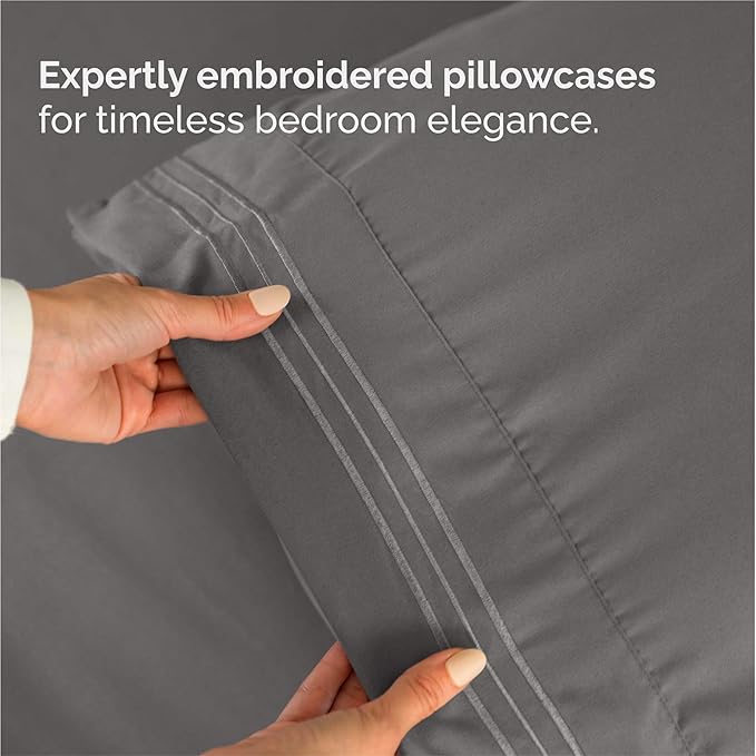 Split King Size 5 Piece Sheet Set - Comfy Breathable & Cooling Sheets - Hotel Luxury Bed Sheets for Women & Men - Deep Pockets, Easy-Fit, Soft & Wrinkle Free Sheets - Dark Grey Oeko-Tex Bed Sheet Set