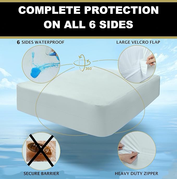 MATTSHIELD Ultimate Sensitive Skin 3-Piece Kit – Twin Size Bed Bug Mattress Protector + 2 Zippered Pillow Covers – Organic Cotton Terry Top – Waterproof 6-Sided Encasement, Soft & Breathable