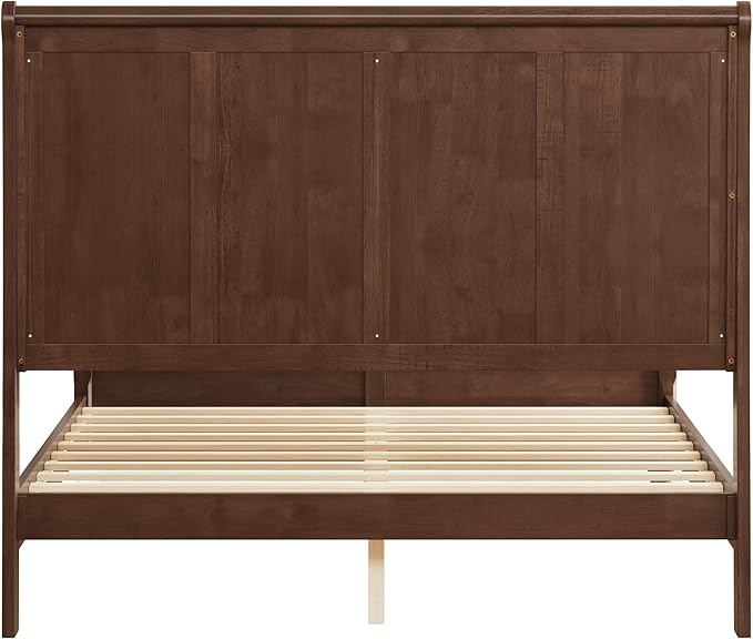 KEIKI Queen Size Bed Frame with Storage Bench, Solid Wood Sleigh Bed with High Headboard and 64" Storage Chest, Rubberwood Platform Bed, No Box Spring Required, Walnut Brown
