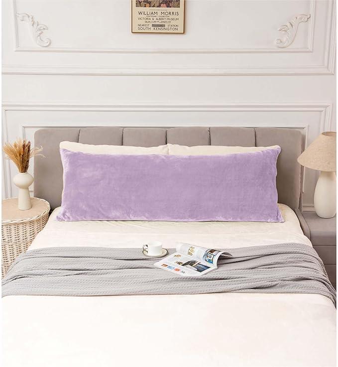 BEDELITE Body Pillow Cover with Zipper Closure, Super Soft and Cozy Fuzzy Fleece Pillowcase 20 x 54 Inches, Luxury Fluffy Plush Long Body Pillow Pillowcase for All Seasons(Lavender)