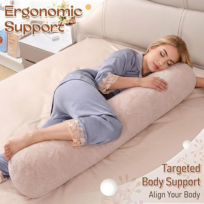 1 MIDDLE ONE Body Pillow for Adults, Bolster Pillow with Removable Velour Cover, Long Round Roll Cylinder Pillow for Bed, 47" x 7.87", Dusty Pink