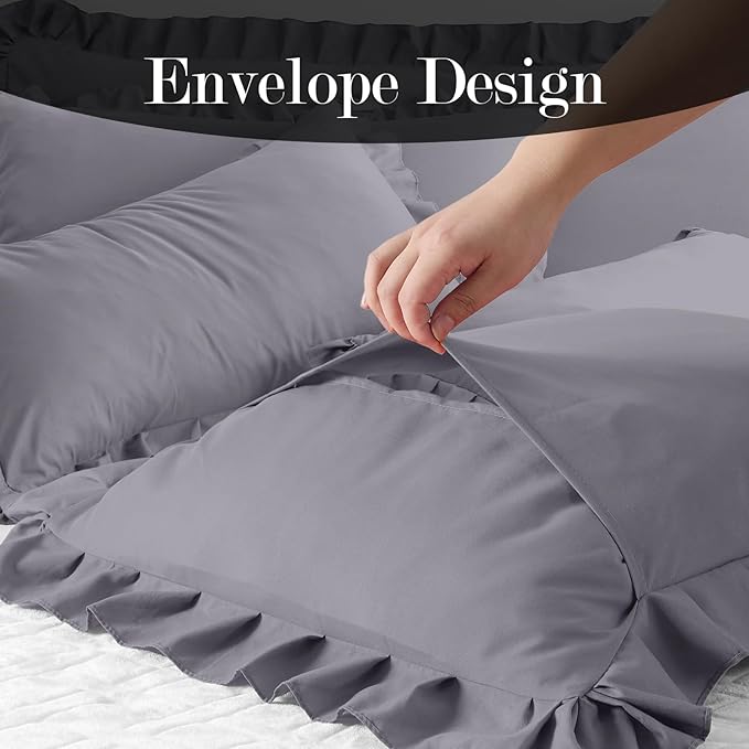 Ruffle Pillow Cases King Size Set of 2 – Soft Wrinkle Resistant Brushed Microfiber Ruffled Pillowcases –Envelope Pillow Shams Cover Festive Gift for Hotels, Guest Rooms 20x36 Inch (Silver Gray)
