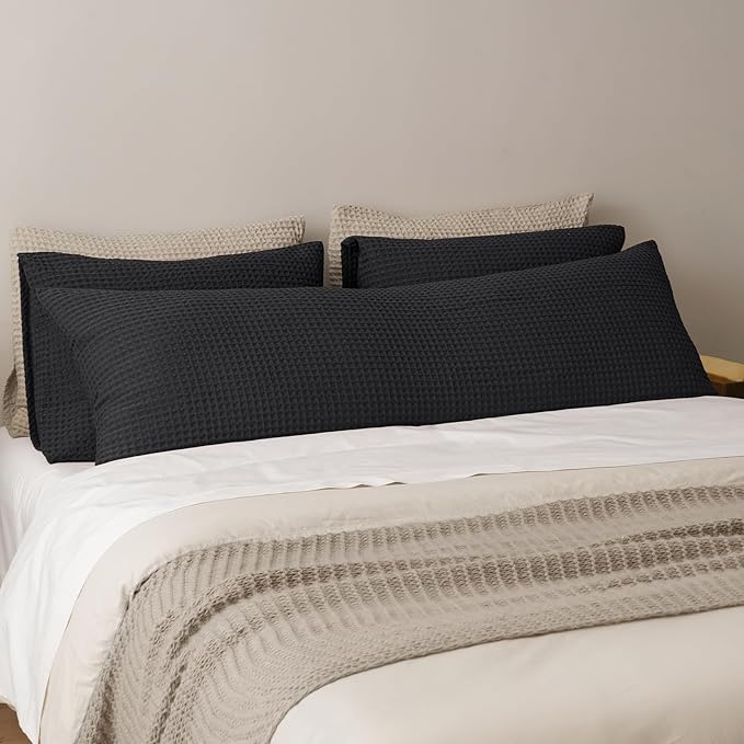 PHF Ultra Soft Waffle Weave Body Pillowcase with Zipper, No Insert, 1Pack 20" x 54" Pillow Sham, Breathable & Skin-Friendly Body Pillow case, Stylish Decorative Bed Pillow Cover, Black