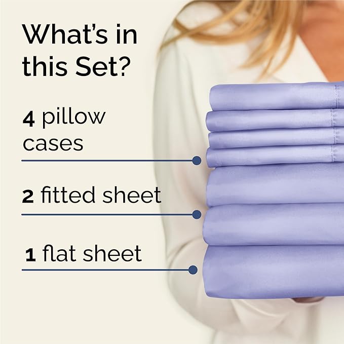 Split King 7 Piece Sheet Set - Comfy, Breathable & Cooling - Soft Hotel Luxury Bedding for Women, Men, Kids, Teens and Children - 1 Flat & 2 Fitted Sheets & 4 Pillowcases with Deep Pockets - Lavender