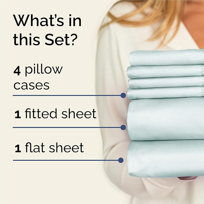 King 6 Piece Sheet Set - Comfy, Breathable & Cooling - Hotel Luxury Bedding for Women, Men, Kids, Teens and Children - 1 Flat & 1 Fitted Sheet & 4 Pillowcases w/ Deep Pockets - Wrinkle Free - Ice Blue
