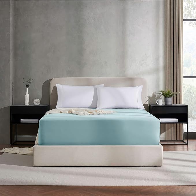 Nestl Light Blue California King Fitted Sheet Extra Deep Pocket, Hotel Luxury Cal King Fitted Sheet Only Easily Fits 18 to 24 Inch Mattress, Super Soft, Wrinkle-free, and Breathable with Corner Straps