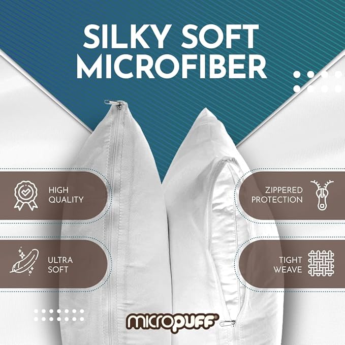Micropuff Standard Size Pillow Protectors with Zipper - 2 Pack - Soft and Breathable Hypoallergenic Pillow Cover. Pillowcase Protects Against Stains, Spills, and Perspiration. (20 x 26)
