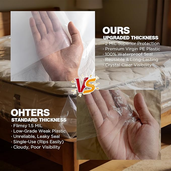 2 Pack Mattress Bags for Moving & Storage - 98" x 56" x 14'' for Twin/Full Size, Waterproof & Tear-Resistant, 2.0 MIL Heavy Duty Mattress Cover Moving Supplies