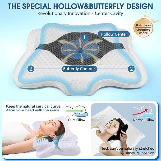 CHxxy Memory Foam Pillows, Cervical Pillow for Neck and Shoulder Pain Relief, Ergonomic Contour Bed Pillow, Soft for Side Sleep Stomach Sleeping and Back Sleeper-Queen Size&Grey