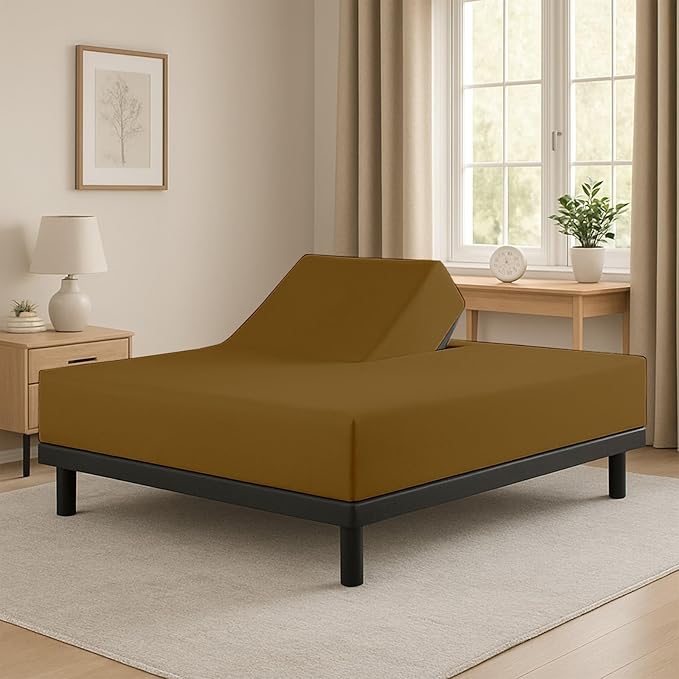 Cottingon 1 Piece Top Split King Fitted Sheet Only for Adjustable beds, Premium 100% Egyptian Cotton, 34 Inches Half Split Flex Head Bottom Sheet for Sleep Number Beds 16" Deep Mattress, Taupe
