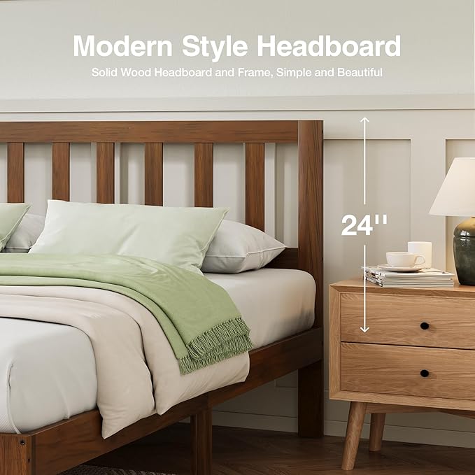 Novilla 12 Inch Full Size Bed Frame Solid Wooden Full Bed Frames with Headboard Wooden Classic Bed Frame Foundation, No Box Spring Needed, Easy Assembly, Walnut
