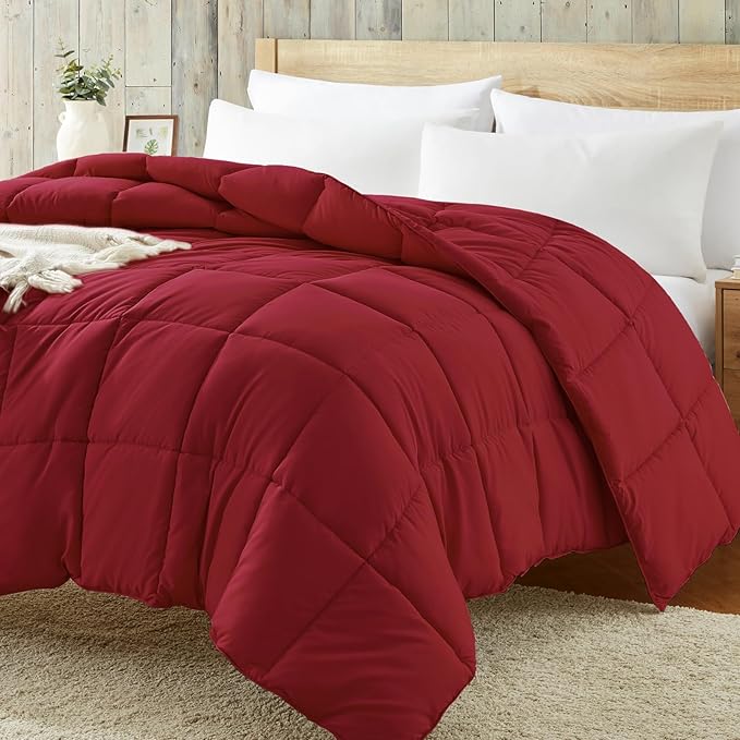 Homelike Moment Twin Comforter Duvet Insert - Red Down Alternative Bed Comforter Twin Size, Lightweight Bedding Comforters Quilted All Season All Season Solid Red