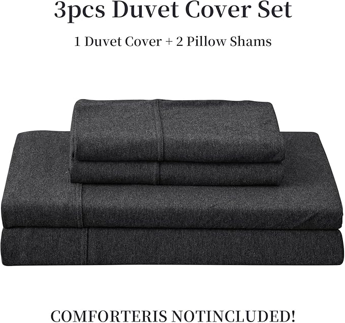PURE ERA Jersey Knit Duvet Cover Set 100% T-Shirt Cotton Super Soft Comfy 3pc Bedding Set with Zipper Closure (Heather Charcoal Grey, Oversized Queen)