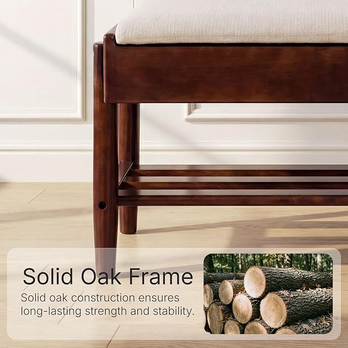 YEPDIN 39.3" Solid Wood Shoe Rack Bench with Flip-Top Storage,2 Tier Shoe Rack Bench with Chenille Cushion,for Entryway, Hallway,Living Room, Bedroom, Closet