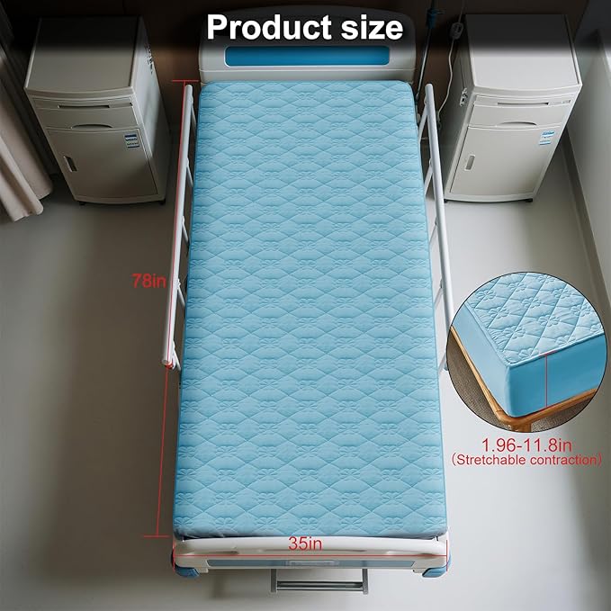 Waterproof Hospital Mattress Cover Protector Bed Sheet 36" x 80" x 9" Hospital Grade Incontinence Protection, Breathable Fabric for Elderly, Adults Machine Washable