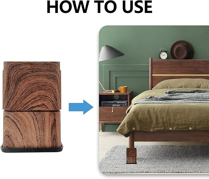BTSD-home 3 Inch Wood Bed Risers Furniture Risers Bed Frame Lifters in Heights of 3 or 6 Inch Heavy Duty Set of 4 Square