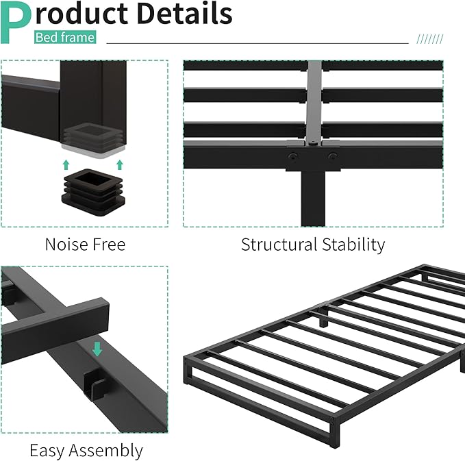 Lutown-Teen 6 Inch Twin XL Bed Frames Heavy Duty Sturdy Metal Platform Bed Frame No Box Spring Needed, Noise Free, Easy Assembly, Black