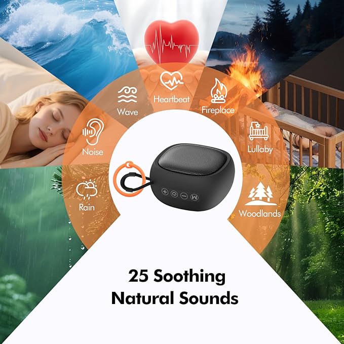 Portable Sound Machine for Baby & Adult, Powerful Speaker 25 Sounds 28 Volumes, White Noise Machine with Memory & Timer, Flexible Clip, Color Light, Sleep Sound Therapy for Home, Travel, Registry Gift