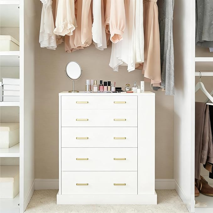 Closet Island with Open Shelves, Modern Glass Top Dresser with LED Lights, Tall Chest of Drawers with Jewelry Organizer for Bedroom,Living Room, Bedroom, Hallway, Entryway, White