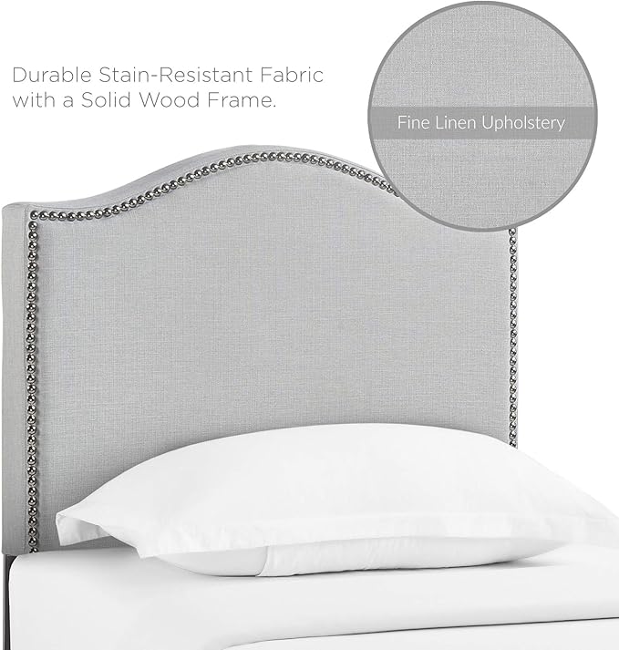Modway Curl Linen Fabric Upholstered Twin Headboard with Nailhead Trim and Curved Shape in Gray,MOD-5209-GRY,Sky Gray