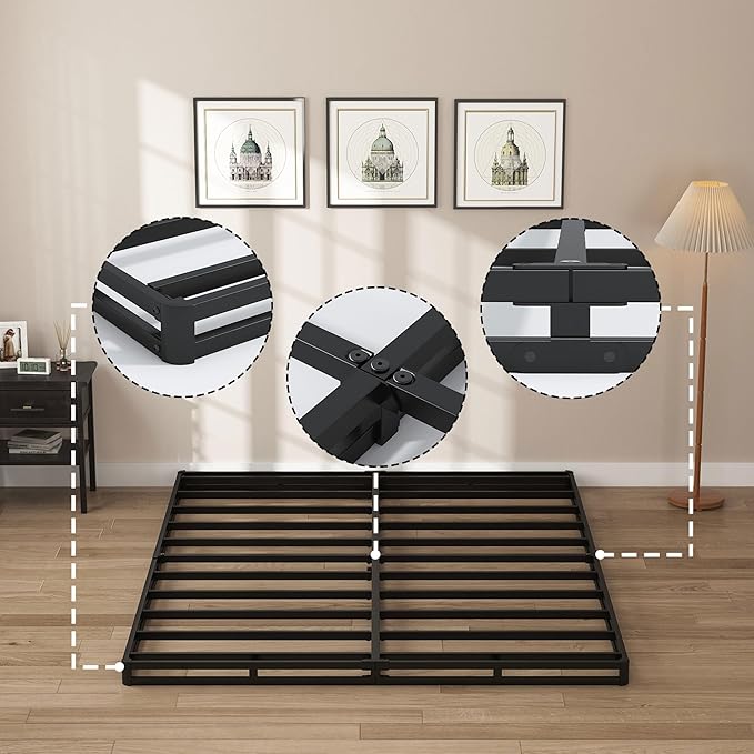 SHOANED Full Size Box Springs - 3 Inch Low Profile Mattress Foundation No Noise Heavy Duty Metal Basics Bed Base with Clean Fabric Cover, Easy Assembly