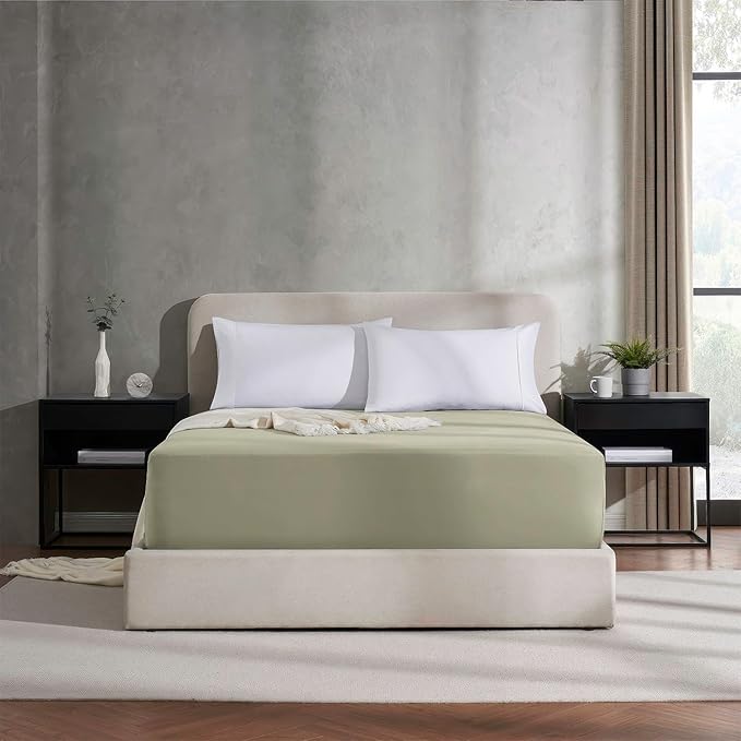 Nestl Olive Green Extra Deep Pocket Fitted Sheet Full Size, Hotel Luxury Deep Pocket Full Size Fitted Sheet Only Easily Fits 18 to 24 Inch Mattress, Soft, Wrinkle-Free, Breathable with Corner Straps