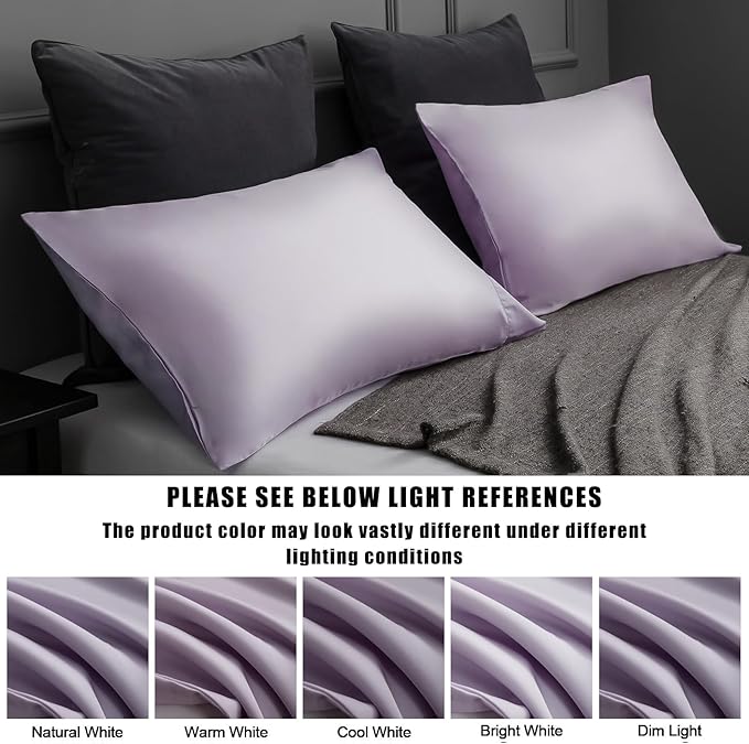 TELUS Pillow Cases King Size 2 Pack, Bamboo Rayon Cooling Pillowcases with Envelope Closure, Cool Breathable Pillow Cover for Hot Sleepers & Night Sweats, 20x40 inch, Purple