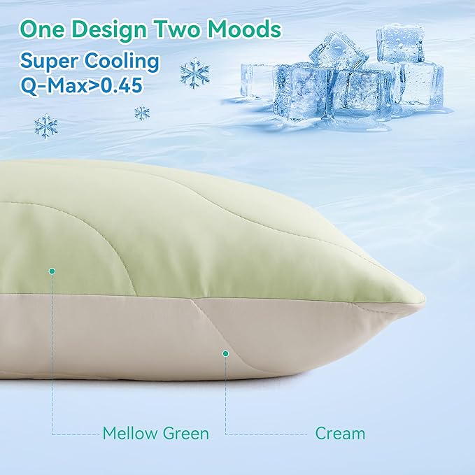 Three Geese Cooling Goose Feather Down Bed Pillows Standard Size Set of 2 for Hot Sleepers, Q-Max>0.45, Cooling Hotel Bed Pillows, Washable Removable Cover, 20" x 26"