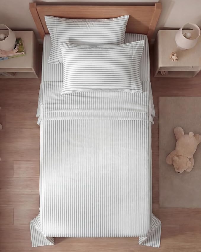 Twin 4 Piece Sheet Set - Comfy, Breathable & Cooling - Soft Hotel Luxury Bedding for Women, Men, Kids, Teens and Children - 1 Flat & 1 Fitted Sheet & 2 Pillowcases with Deep Pockets - Grey Stripes 2