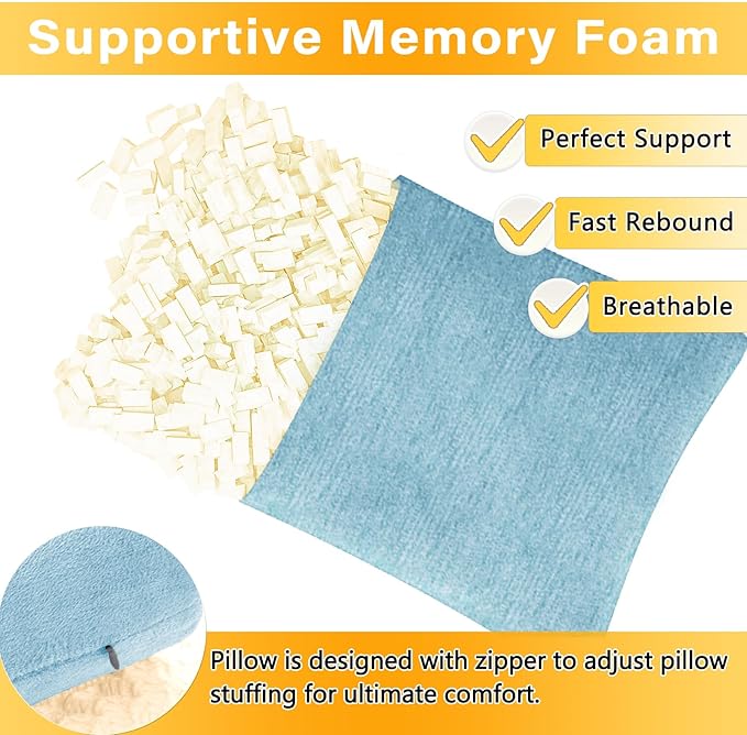1 MIDDLE ONE 2 Pack Small Pillow, Cooling Memory Foam Mini Pillow 11 X 7 Inches for Sleeping, Travel, Nap and Neck, Knee, Lumbar Support, Tiny Cushion for Pet, Dogs (Blue)