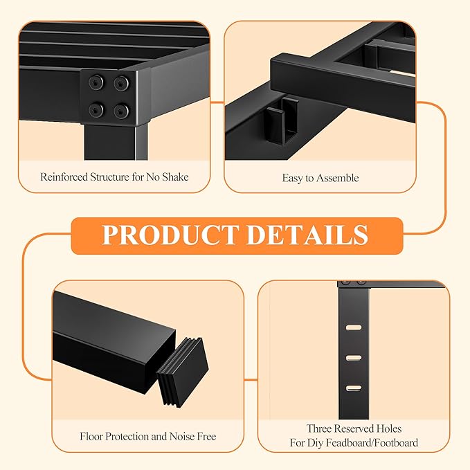 16 Inch Full Size Metal Bed Frame, Heavy Duty Sturdy Platform with Underbed Storage Space, Easy Assembly, No Box Spring Needed, Mattress Foundation, Black