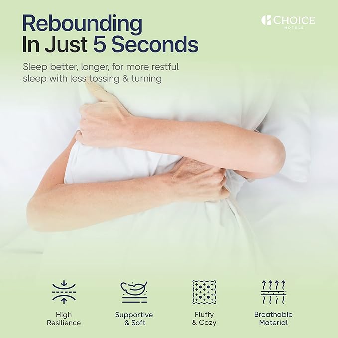 Authentic Choice Hotels’ Luminesse Hypoallergenic Green Label Luxury 2 pcs Soft Pillow, White, Standard (Pack of 2)
