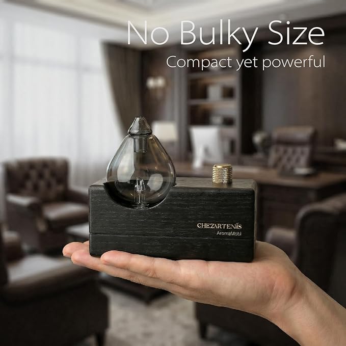 Black Obsidian Waterless Essential Oil Diffuser with Real Wood Base for Aromatherapy, Retro Smoky Glass Oil Diffuser, Cordless Portable Scent Diffuser Machine for Office Yoga Large Room, 2026 Model