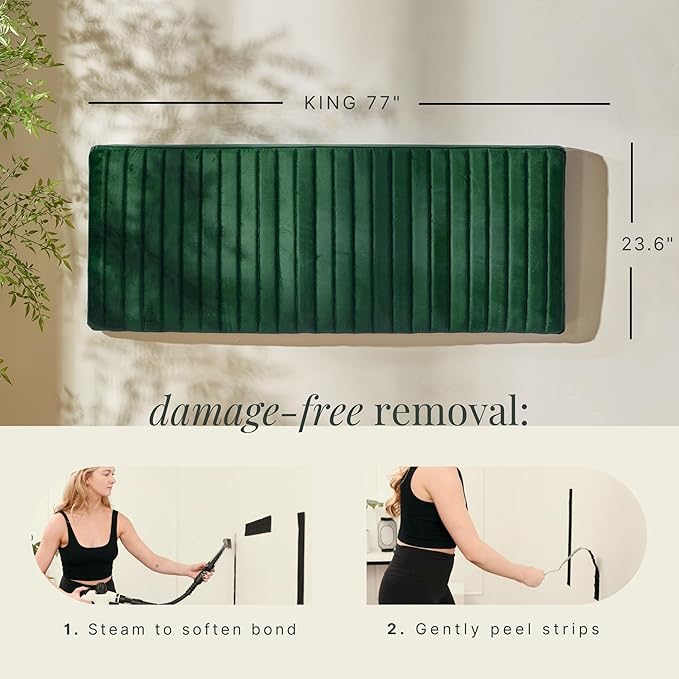 Hearth & Harbor King Headboard Only, Floating Wall Mounted Headboard King Size, Easy Assemble Upholstered Peel and Stick Headboards, 3D Soundproof Bed Wall Panels, Velvet Stick on Headboards, Green