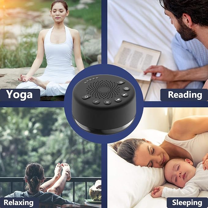 Easysleep Loudspeakers White Noise Machine with 25 Soothing Sounds and Night Lights with Memory Function 32 Levels of Volume and 5 Sleep Timer Powered by AC or USB for Sleeping (Black No Light)