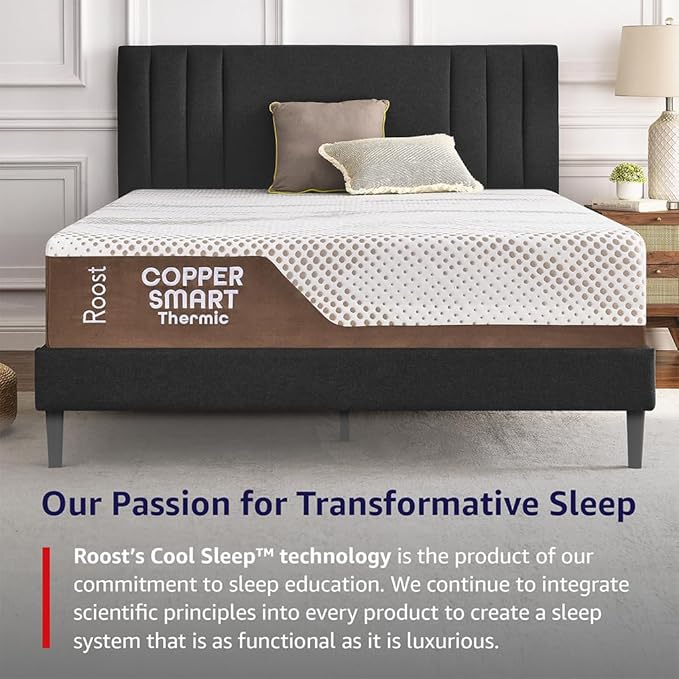 ROOST SLEEP 14-Inch Twin XL Mattress, Copper Smart Thermic Gel Cooling for Hot Sleepers & Back Pain Relief, Medium Firm Hybrid, Made in USA, CertiPUR-US Certified, Bed in a Box