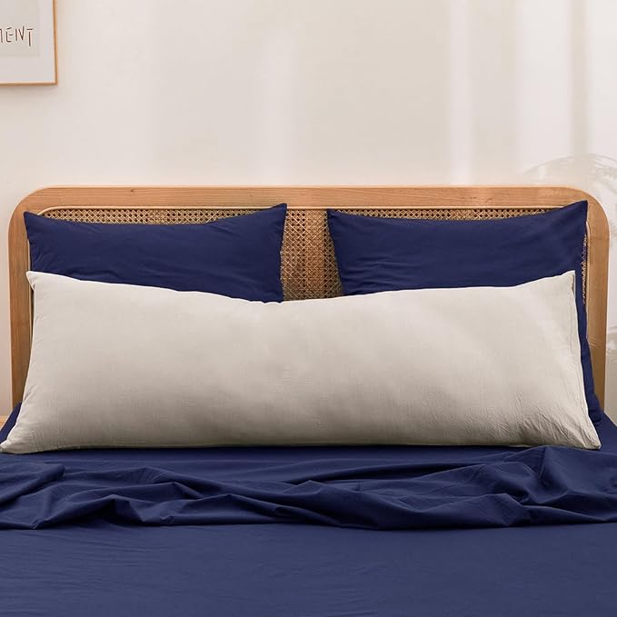 BESTOUCH 100% Washed Cotton Pillowcase for Hair and Skin Linen Feel Soft Comfortable Breathable 2 Set Pillow Case with Envelope Closure Solid Navy Blue Euro 26x26 Inches