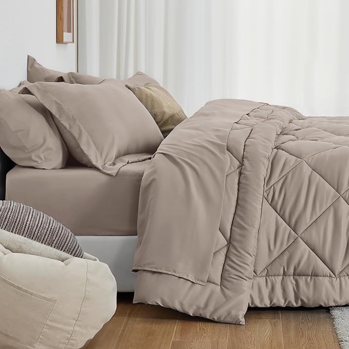 Love's cabin Full Comforter Set Burlwood, 7 Pieces Full Bed in a Bag, All Season Bedding Sets with 1 Comforter, 1 Flat Sheet, 1 Fitted Sheet, 2 Pillowcase and 2 Pillow Sham | Soft, Breathable, Lightweight, Comfortable