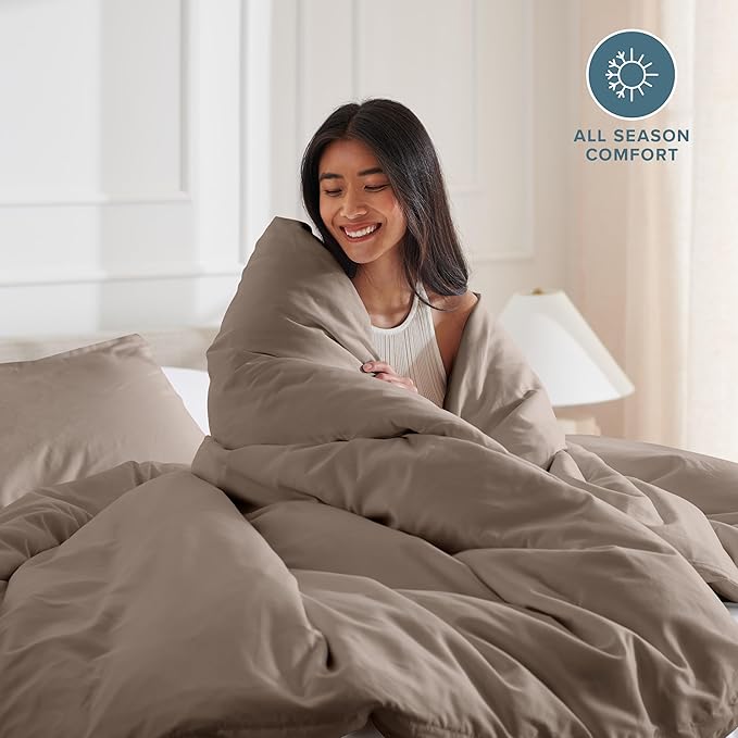 Bare Home Bedding Duvet Cover Extra Long Size - Premium 1800 Super Soft Collection - Lightweight, Cooling Duvet Cover - Soft Breathable Bedding (Twin/Twin XL, Taupe)