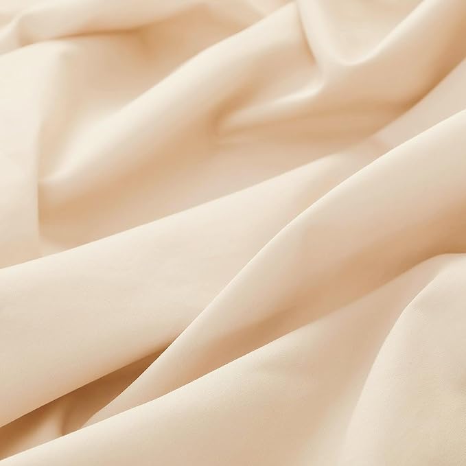 100% Egyptian Cotton Pillow Protectors Set of 2, 600 Thread Count Queen Size Bed Pillow Cases with Zipper, Sateen Weave Cooling Cases Quiet and Breathable Easy Care (2PCS, Beige)