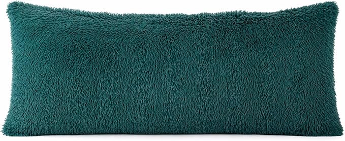 Reafort Luxury Faux Fur Body Pillow Cover 21" x 54", Long Hair PV Plush Body Pillow Case with Hidden Zipper Closure, Ultra Soft Fluffy Decorative Long Pillow Cover (Evergreen, Body)