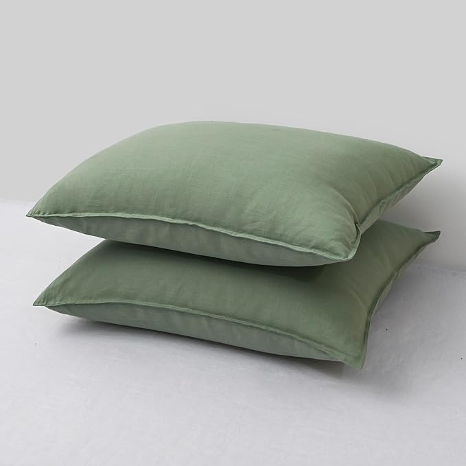 CHUFFED Linen Pillowcases 2 Pack 100% Linen Standard Pillow Cases, Breathable and Cooling Washed Pillowshams with Zipper Closure, 20x36 Inches,Saga Green