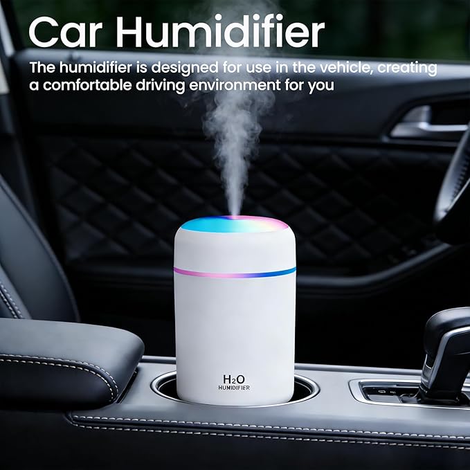 Portable Colorful Cool Mini Humidifier, USB Personal Desktop Humidifier,. Perfect for Bedroom, Office & Car(300ml, White)